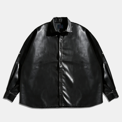Oversized Leather Shirt Kage Black